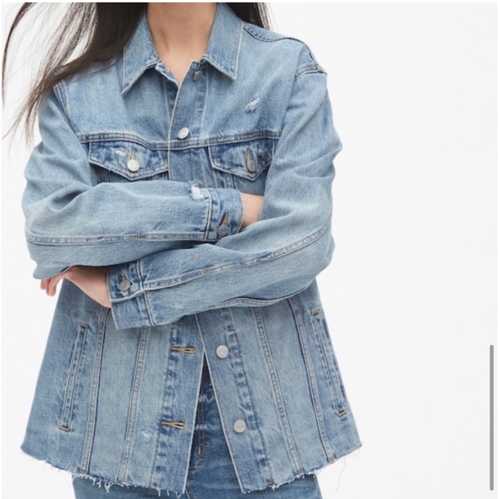 GAP Oversized Distressed Icon Denim Jacket - Light Worn S
